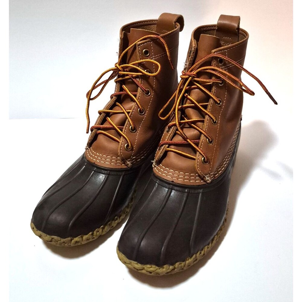 L.L. Bean Women's Leather & Rubber Winter Duck Boots Brown Tan Lace Up Size M 8